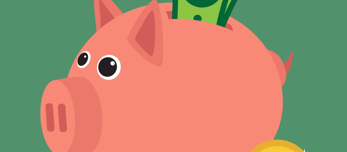 Save money with a piggy bank. Illustration in vectors.